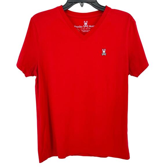 Psycho Bunny Embroidered Logo V Neck T Shirt Mens Size 3 XS Solid Red - Picture 1 of 5